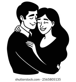 Stylized silhouette of couple sharing heartfelt love