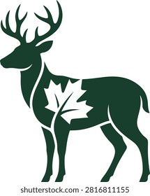 Stylized silhouette of a deer with a maple leaf design, symbolizing nature and wildlife