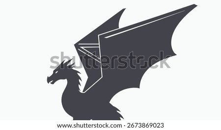 A stylized silhouette of a dragon with large wings, depicted in a dark gray color against a white background.
