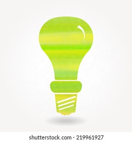 Stylized silhouette of energy efficient lamp with watercolor texture