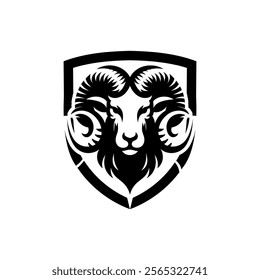 Stylized silhouette face goat. Goat head logo vector with shield concept