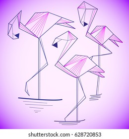 Stylized silhouette of a flamingo. Logo design for the company. Three flamingos