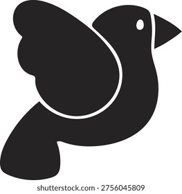 Stylized silhouette of a flying bird with a white outline isolated on a transparent background