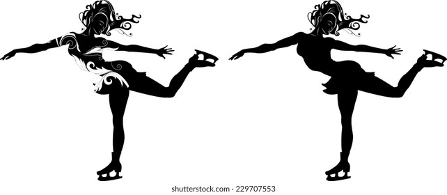 Stylized silhouette of a girl on skates on a transparent background, the options