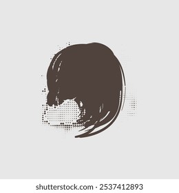 a stylized silhouette of a head with long hair, rendered in a dark brown color. 