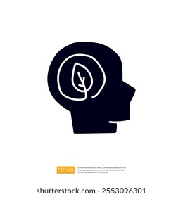 A stylized silhouette of a human head with a leaf inside, symbolizing the connection between nature and mental well-being.
