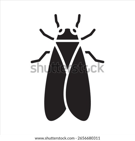 Stylized silhouette icon of a cicada insect with detailed wings and antennae