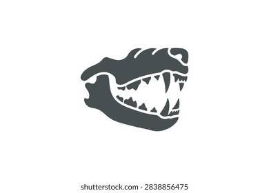 A stylized silhouette illustration of a canine or wolf jaw showing sharp fangs and teeth in a snarling or growling expression