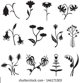 Stylized silhouette image different flower set