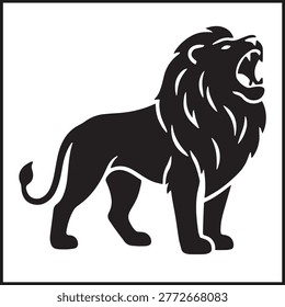 Stylized silhouette lion standing roaring with bold mane in modern graphic design