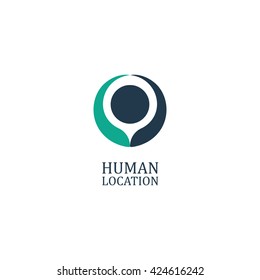 Stylized silhouette of a man with his arms raised. Location logo. Human location icon. Abstract vector illustration. 