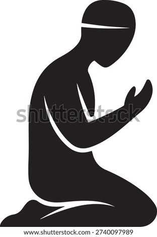 Stylized silhouette of a man in prayer hands raised in devotion symbolizing Islamic faith and worship