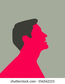 Stylized silhouette of a man which is looking up. Chest is naked. Isolated on warm grey background.