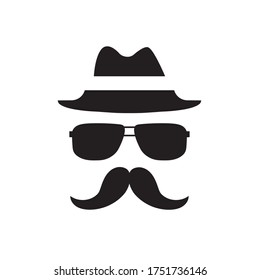 Silueta estilizada de gafas de ancho masculino y bigote, aislada en blanco.fondo. 