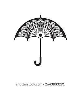 A stylized silhouette mandala umbrella design.
