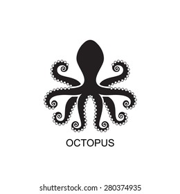 Stylized silhouette of an octopus on white background. Logo design for company.