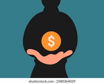 A stylized silhouette of a person in a contemplative pose is depicted in black against a teal background