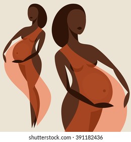 Stylized silhouette of pregnant woman. Illustration for websites, magazines and brochures.