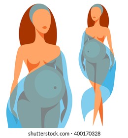 Stylized silhouette of pregnant woman. Illustration for websites, magazines and brochures.