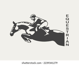 Stylized silhouette of a rider on a horse, equestrian sports, show jumping