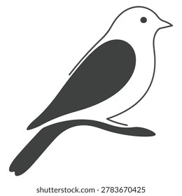 Stylized silhouette of a small bird perched on a branch, minimalist design, dark gray.