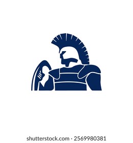 stylized silhouette of a Spartan warrior wearing a helmet and armor, holding a shield