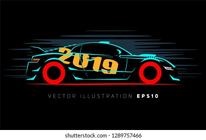 stylized silhouette sports dtm car coupe, vector illustration