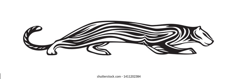 Stylized silhouette of wildcat. Vector animal illustration, black isolated on white background. Graphic image for tattoo, logo or mascot. Symbol of power and freedom.