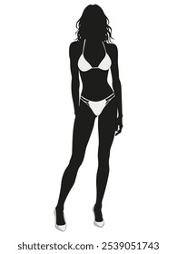 Stylized silhouette of a woman in a bikini, perfect for fashion, beauty, and summer-themed projects.