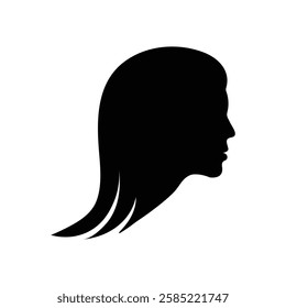 stylized silhouette of a woman's head and shoulders, in profile view