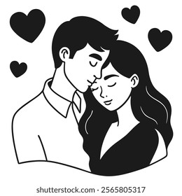 Stylized silhouette of a young couple embracing