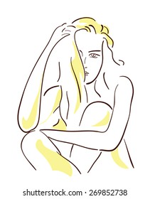 The stylized silhouette of the young woman. Vector illustration.