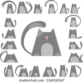 Stylized silhouettes of black cats pictures, stickers, compositions, stickers, etc. Figures of cats isolated on a white background.  Stock vector