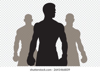 stylized silhouettes of a boxer in various poses, showcasing form, technique, and athleticism in the sport of boxing EPS 10