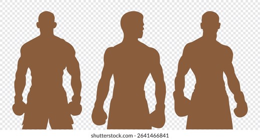 stylized silhouettes of a boxer in various poses, showcasing form, technique, and athleticism in the sport of boxing EPS 10