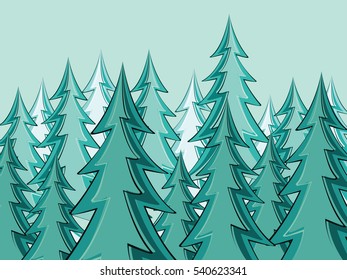 Stylized silhouettes of fir trees forest illustration.