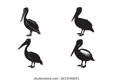 Stylized Silhouettes of Four Unique Pelican Designs