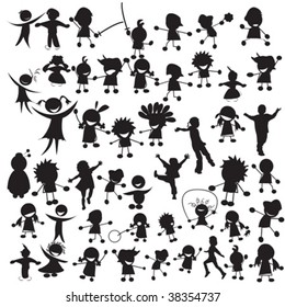 Stylized silhouettes of happy children