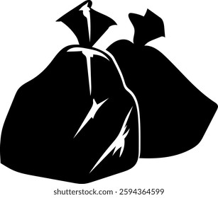 Stylized silhouettes of two black garbage bags