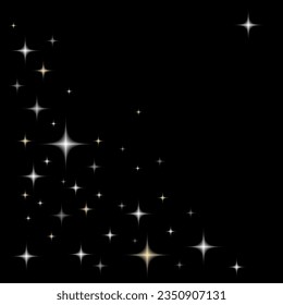 stylized silver and yellow four-pointed stars on a black background, vector