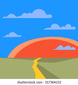 Stylized simple barren landscape. Cartoon background.