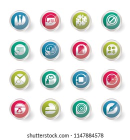 Stylized Simple Business and Office Icons over colored background - vector icon set