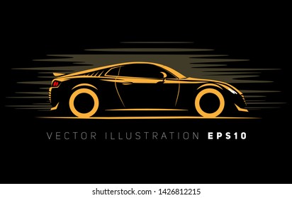 stylized simple drawing sport super car coupe side view on a dark background
