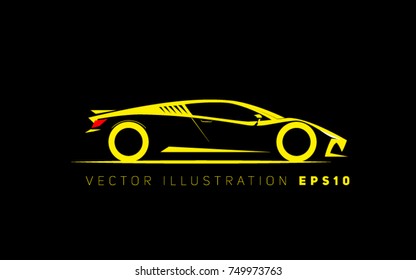 stylized simple drawing sport super car coupe side view