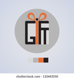 Stylized and simple gift icon with gift word. Vector illustration.