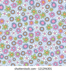 Stylized  simple hand drawn spring flowers seamless pattern. Flowers texture