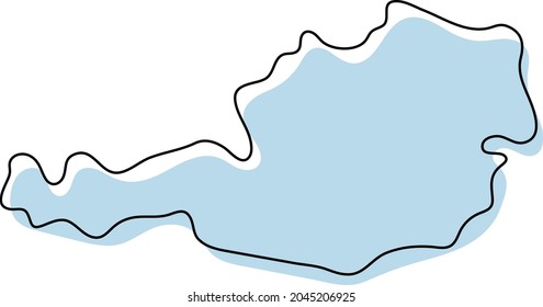 Stylized simple outline map of Austria icon. Blue sketch map of Austria vector illustration