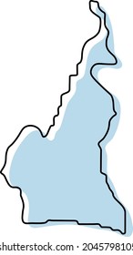Stylized simple outline map of Cameroon icon. Blue sketch map of Cameroon vector illustration