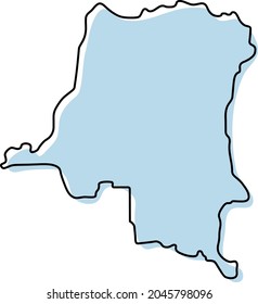 Stylized simple outline map of Democratic Republic of the Congo icon. Blue sketch map of Democratic Republic of the Congo vector illustration