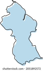 Mapa de esquema simple estilizado del icono de Guyana. Mapa de sketch azul de la ilustración vectorial de Guyana